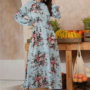 SHEIN Floral Long Sleeve Dress in Light Blue